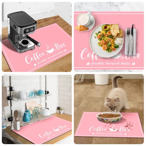 CooRug Absorbent Coffee Mat, Fashion Dish Drying Mat for Kitchen Counter Coffee Bar Accessories Espresso Machine Dish Rack 12" x 20" Pink - Image 5