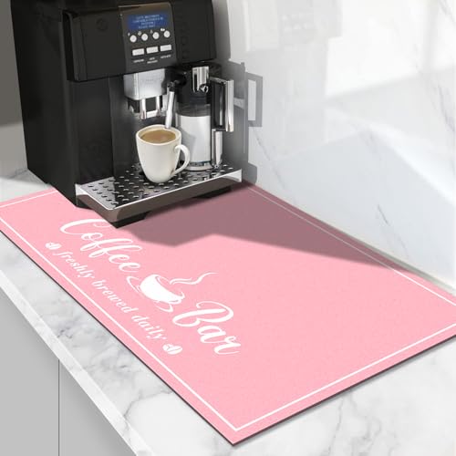 CooRug Absorbent Coffee Mat, Fashion Dish Drying Mat for Kitchen Counter Coffee Bar Accessories Espresso Machine Dish Rack 12" x 20" Pink - Image 1