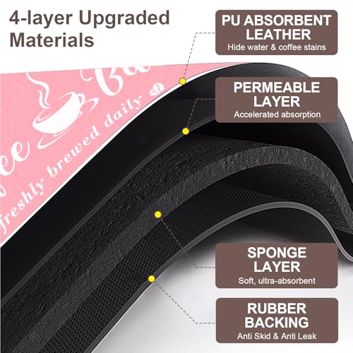 CooRug Absorbent Coffee Mat, Fashion Dish Drying Mat for Kitchen Counter Coffee Bar Accessories Espresso Machine Dish Rack 12" x 20" Pink - Image 4