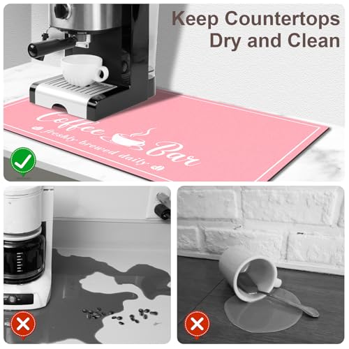 CooRug Absorbent Coffee Mat, Fashion Dish Drying Mat for Kitchen Counter Coffee Bar Accessories Espresso Machine Dish Rack 12" x 20" Pink - Image 3