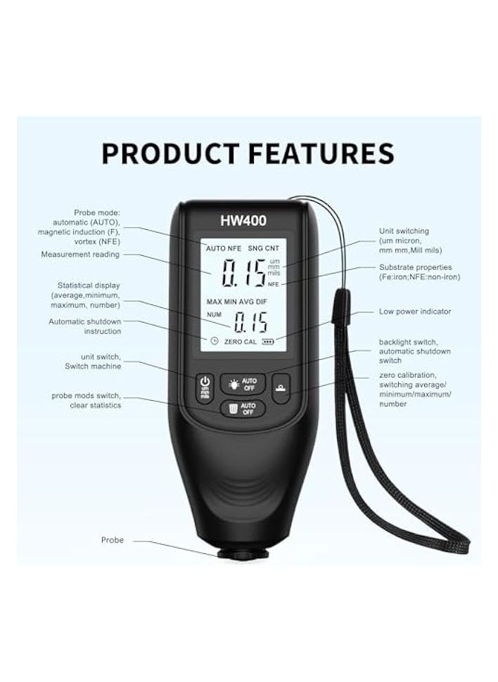 PROMASS - Paint Thickness Gauge, Smart Car Paint Testing Meter 0-2000um Measuring Range, High-precision 1um FE/NFE Coating Measurement - Image 1