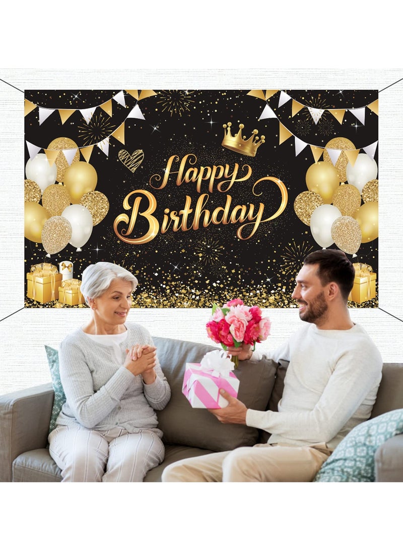 موردلي لافتة خلفية لعيد ميلاد سعيد للرجال والنساء (18، 20، 21، 30، 40، 50، 60، 65، 70، 75، 80، 90، 100th)، ديكورات حفلات سوداء وذهبية، خلفية جدارية لأعياد الميلاد (70.87 × 45.28 بوصة).  - Image 3