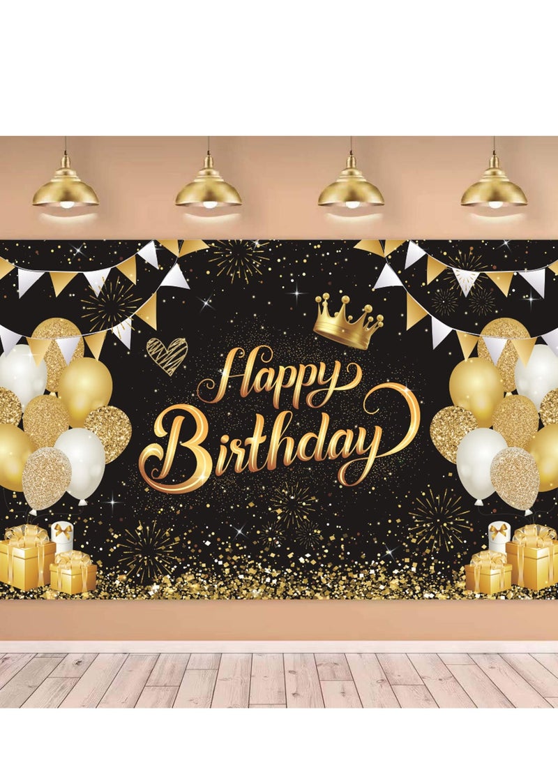 موردلي لافتة خلفية لعيد ميلاد سعيد للرجال والنساء (18، 20، 21، 30، 40، 50، 60، 65، 70، 75، 80، 90، 100th)، ديكورات حفلات سوداء وذهبية، خلفية جدارية لأعياد الميلاد (70.87 × 45.28 بوصة).  - Image 1