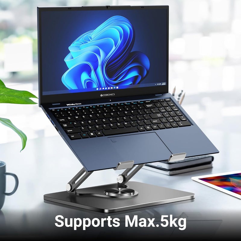 ZEBRONICS حامل لابتوب NS3000 PRO قابل للدوران 360°، يدعم حتى 17 بوصة (43 سم) من اللابتوبات، والأجهزة اللوحية، يدعم حتى 5 كجم، مصنوع من الفولاذ الكربوني مع هيكل مقاوم للصدأ، وسادات سيليكون مضادة للانزلاق والخدش - Image 3