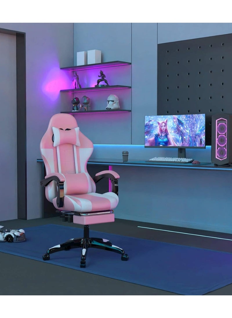 Huitich - Ergonomic Gaming Chair Heavy Duty Office Throne with Headrest Armrest and Footrest Pink - Image 1