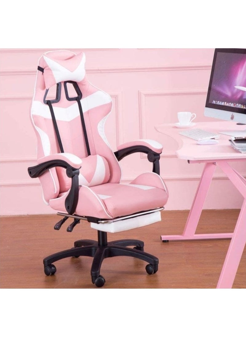 Huitich - Ergonomic Gaming Chair Heavy Duty Office Throne with Headrest Armrest and Footrest Pink - Image 1