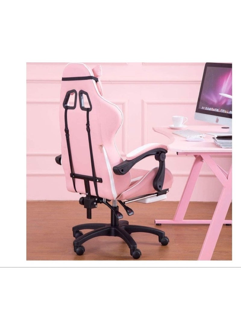 Huitich - Ergonomic Gaming Chair Heavy Duty Office Throne with Headrest Armrest and Footrest Pink - Image 1