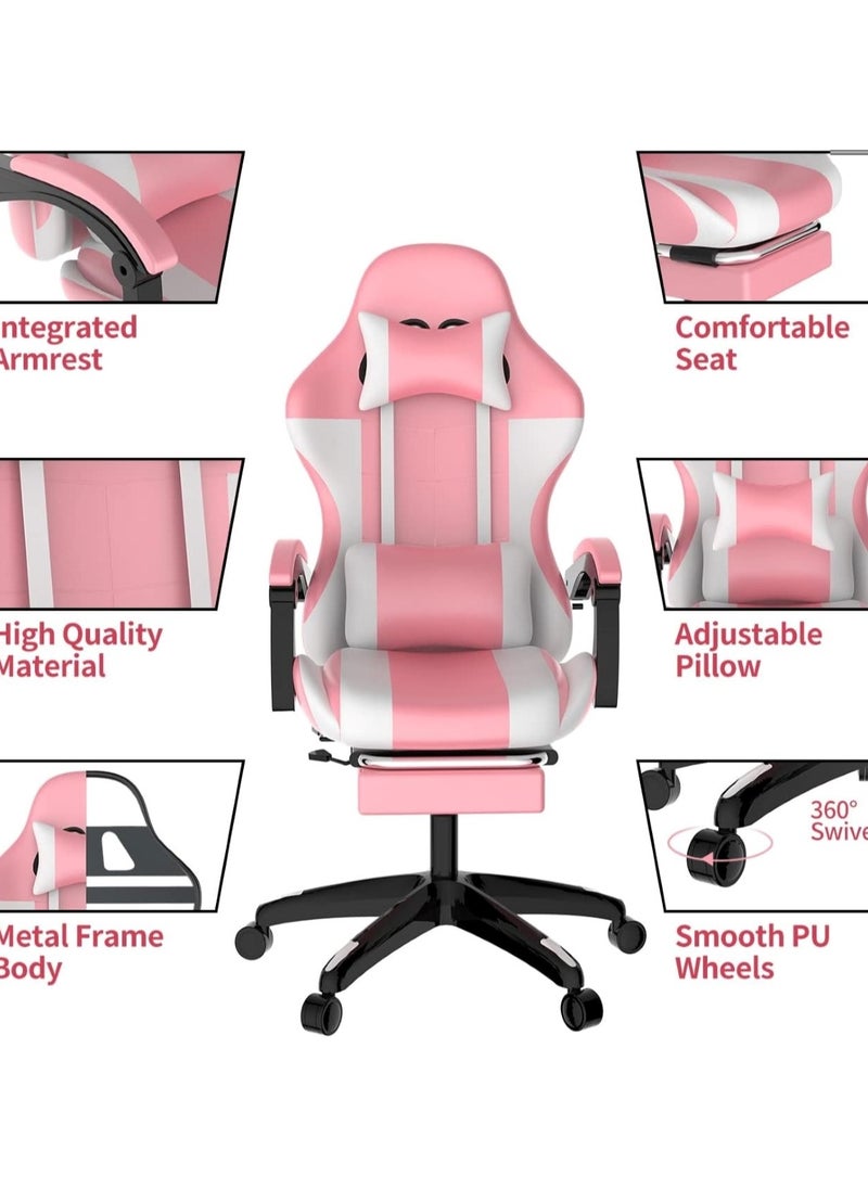 Huitich - Ergonomic Gaming Chair Heavy Duty Office Throne with Headrest Armrest and Footrest Pink - Image 1