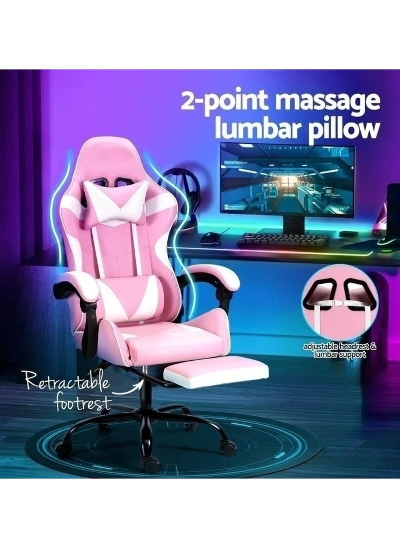 Huitich - Ergonomic Gaming Chair Heavy Duty Office Throne with Headrest Armrest and Footrest Pink - Image 1