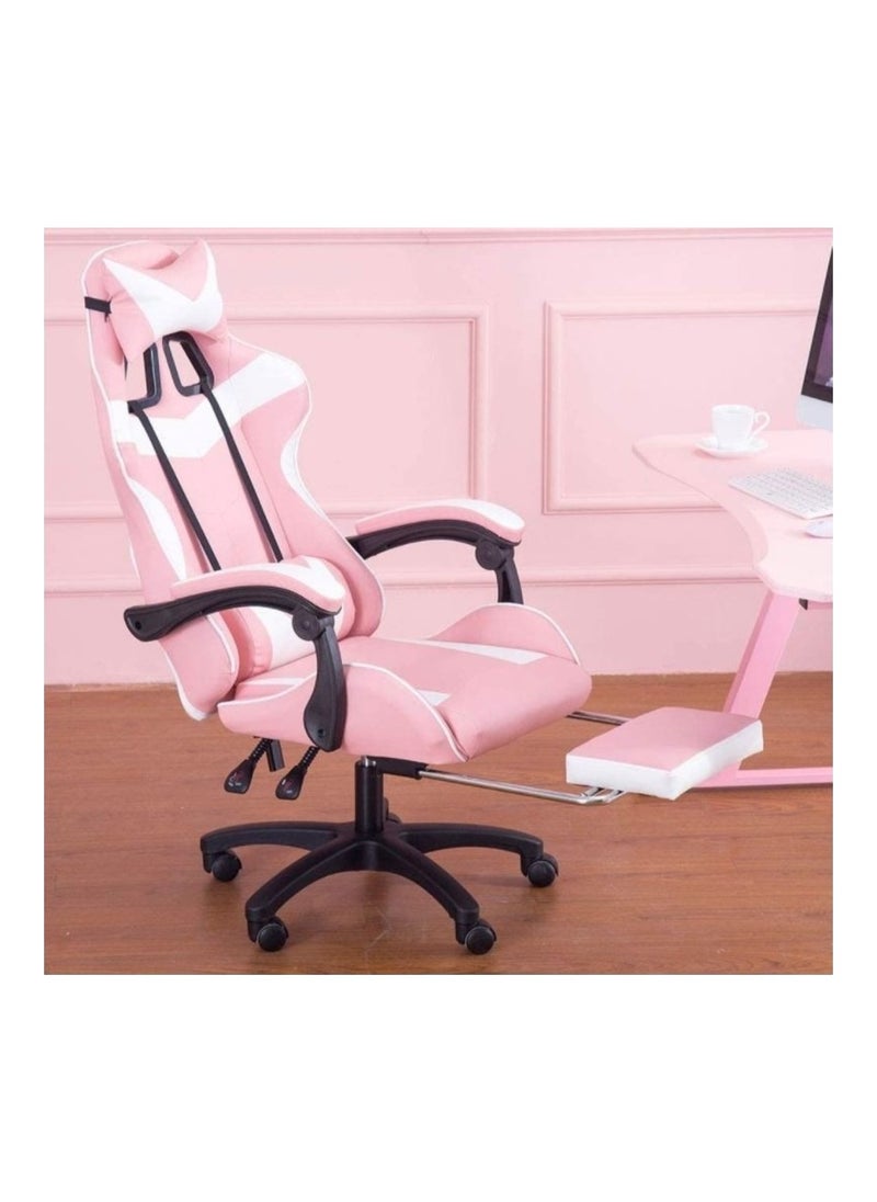 Huitich - Ergonomic Gaming Chair Heavy Duty Office Throne with Headrest Armrest and Footrest Pink - Image 1