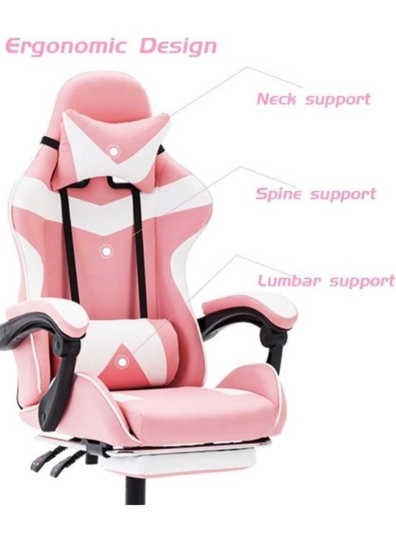 Huitich - Ergonomic Gaming Chair Heavy Duty Office Throne with Headrest Armrest and Footrest Pink - Image 1