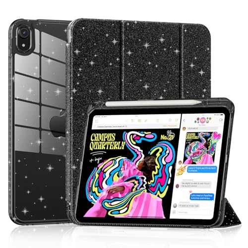 Lainergie Case for iPad (A16) 11th Generation 11-inch 2025, iPad 10th Generation 10.9-inch 2022, Cute Glittering Sparkly Shockproof Cover with Sparkly Clear Back and Pencil Holder,﻿ (Glittering Black) - Image 1