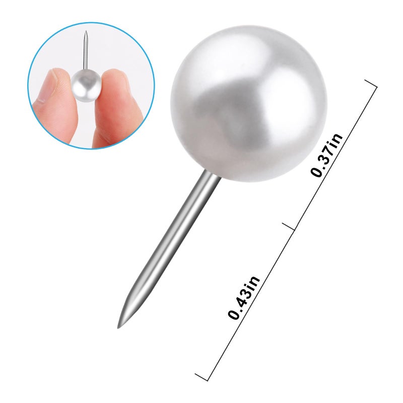 Yalis Push Pins 1/3 Inch Map Tacks 100-Count Large Size Pins Steel Point and Plastic Round Head (Pearl) - Image 3
