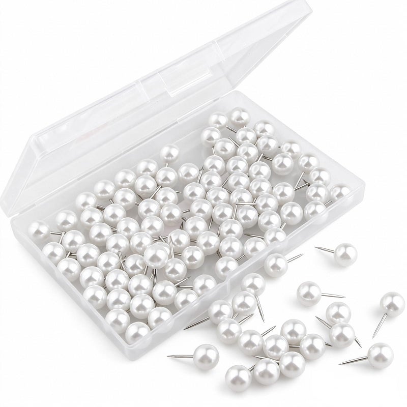 Yalis Push Pins 1/3 Inch Map Tacks 100-Count Large Size Pins Steel Point and Plastic Round Head (Pearl) - Image 2