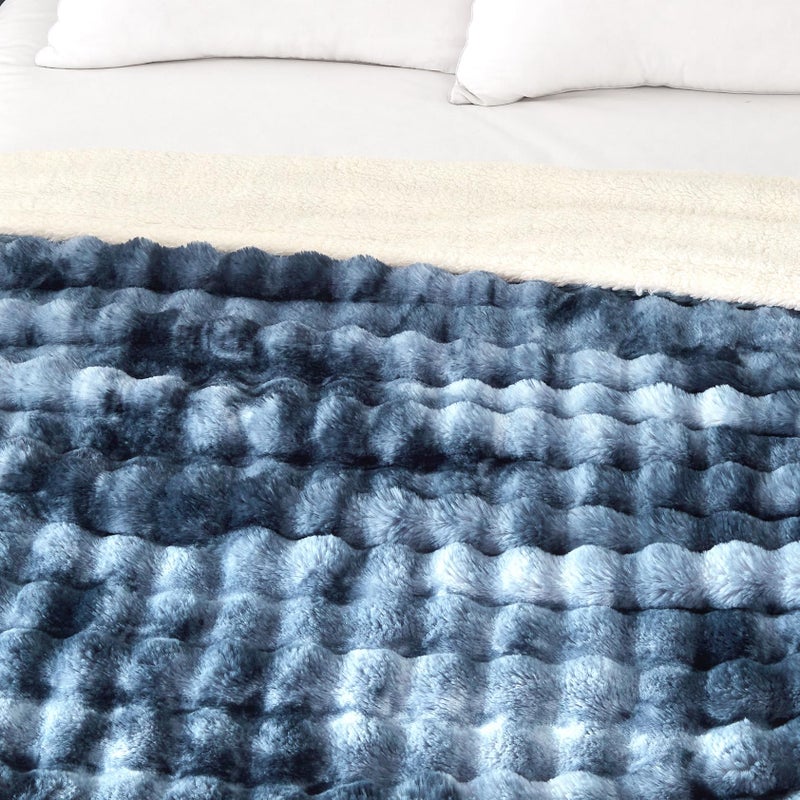 Serenhom 50x60 Inches Ultra-Soft Fuzzy Faux Fur Plush Throw Blanket - Thick  Warm Sherpa for Couch  Sofa  Bedroom  Camping - Decorative Blanket for Cozy Warmth  Bubble Dark Blue Tie Dye - Image 4