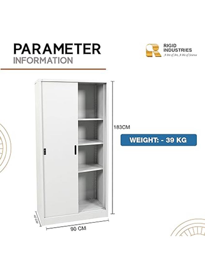 RIGID Steel Cupboard Sliding Door, Steel Filing Cupboard, Cabinet with Shelves Storage (White) - Image 3