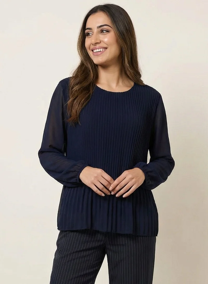بلو فانيلا Long Sleeve Pleated Top
