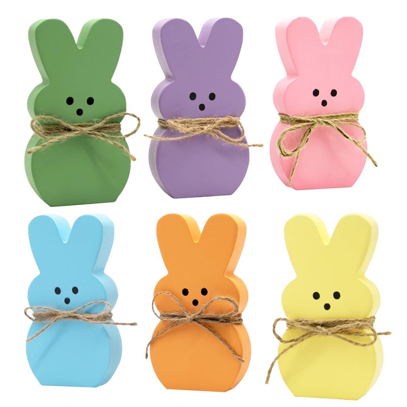 DAZONGE Easter Decorations - 6PCS Wooden Bunny Peeps Signs for Mantel Table Shelf Tiered Tray Decor - Easter/Spring Decorations for Home - Image 1