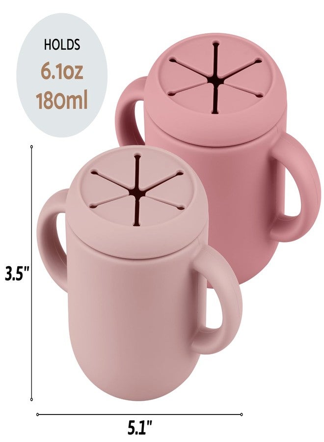 Mintlyfe حاويات وجبات خفيفة من مينتليف، أكواب وجبات خفيفة من السيليكون للأطفال من عمر 6 إلى 12 شهرًا - عبوة من كوبين من السيليكون الآمن غذائيًا مع مقبض لمرحلة الفطام الذاتي للطفل، غير قابلة للكسر (وردي خدود/أرجواني فاتح) - Image 4