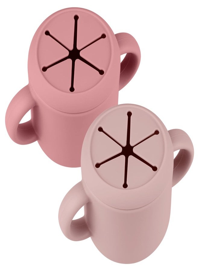 Mintlyfe حاويات وجبات خفيفة من مينتليف، أكواب وجبات خفيفة من السيليكون للأطفال من عمر 6 إلى 12 شهرًا - عبوة من كوبين من السيليكون الآمن غذائيًا مع مقبض لمرحلة الفطام الذاتي للطفل، غير قابلة للكسر (وردي خدود/أرجواني فاتح) - Image 1