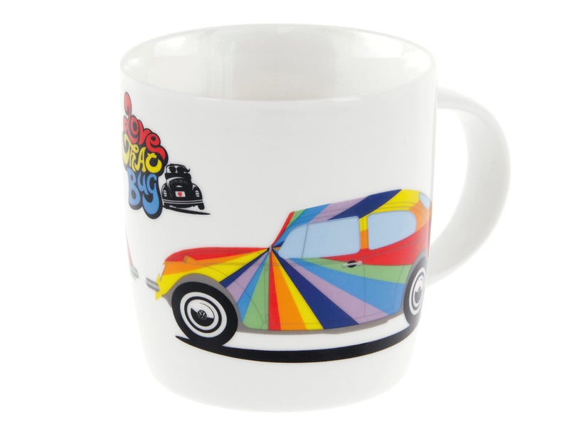 BRISA VW Collection  Volkswagen Large Ceramic CoffeeTeaCappuccino Mug Cup in Beetle Bug Design 370 ml125 fl ozStripesMulticolor