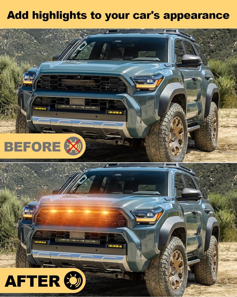 OKLSG Front Bumper LED Grill Lights for 2025 2026 Toyota 4Runner TRD Pro Trailhunter Raptor Marker Lights Bars 6th Gen 4Runner Exterior Accessories (Yellow) - Image 3