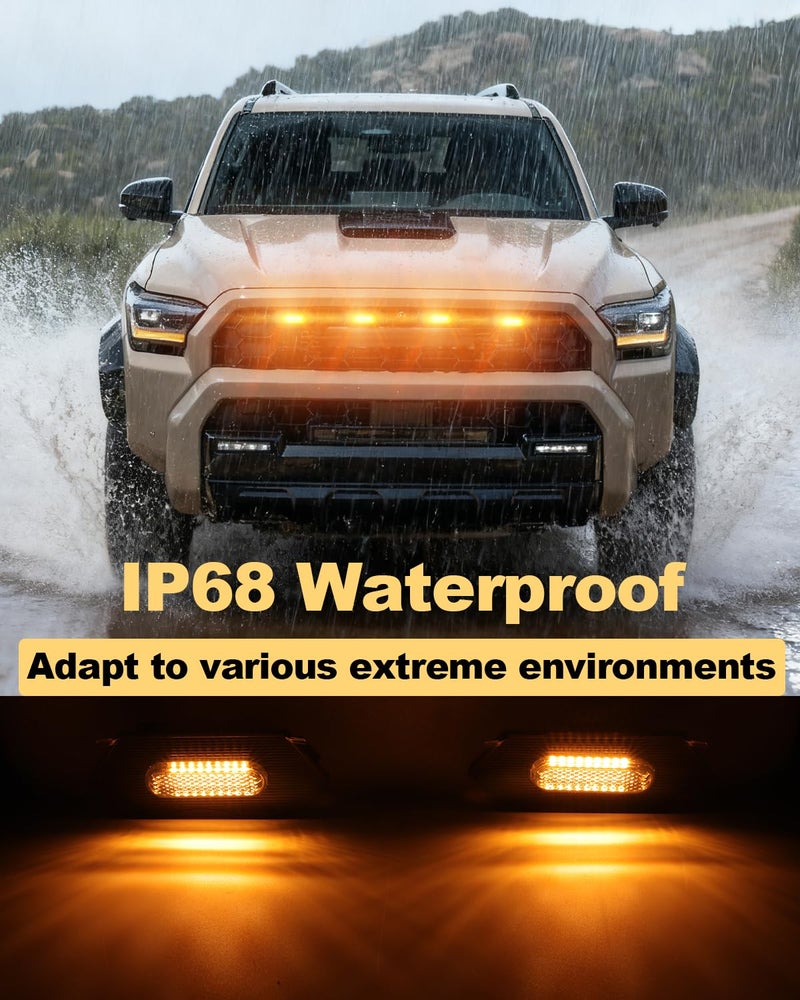 OKLSG Front Bumper LED Grill Lights for 2025 2026 Toyota 4Runner TRD Pro Trailhunter Raptor Marker Lights Bars 6th Gen 4Runner Exterior Accessories (Yellow) - Image 5