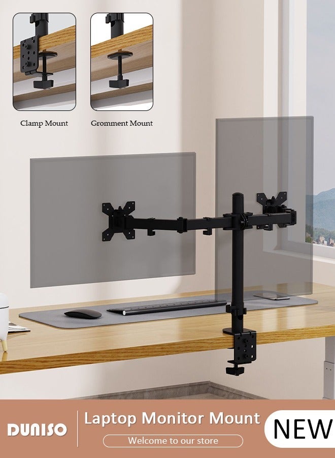 DUNISO Dual Monitor Desk Mount, Heavy Duty Fully Adjustable Steel Stand, Dual Monitor Arm for Desk, Fits Two Screens up to 13-27 inch, Computer Monitor Stand with VESA Mount, Holds up to 8KG Arm - Image 1