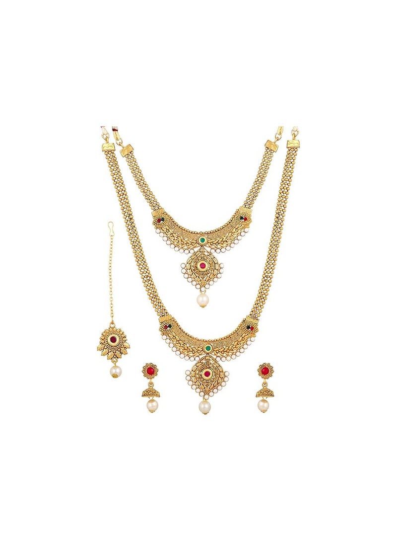 Shining Diva Fashion Shining Diva Fashion 18k Gold Plated Long Short Necklace Combo Stylish Traditional Pearl Jewellery Set for Women - Image 1