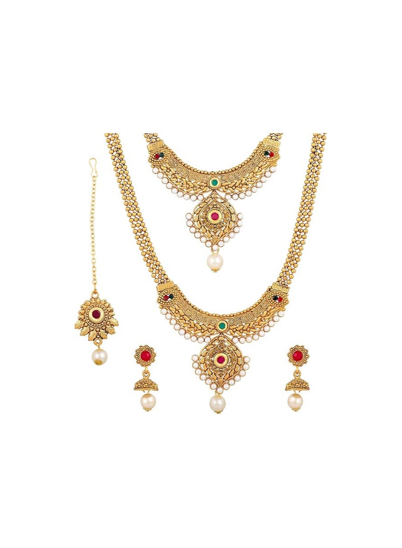 Shining Diva Fashion Shining Diva Fashion 18k Gold Plated Long Short Necklace Combo Stylish Traditional Pearl Jewellery Set for Women - Image 3