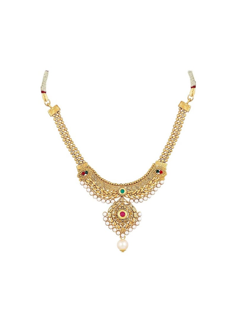 Shining Diva Fashion Shining Diva Fashion 18k Gold Plated Long Short Necklace Combo Stylish Traditional Pearl Jewellery Set for Women - Image 4
