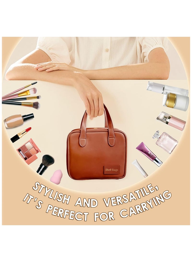 عام حقيبة مكياج محمولة صغيرة مصنوعة من الجلد، مقاومة للماء، مثالية للسفر للنساء، تحتوي على حامل فرش محمول ومنظمات وحافظات تخزين وعلب، توت سعر كيس للعناية بالبشرة مع سحاب. - Image 3