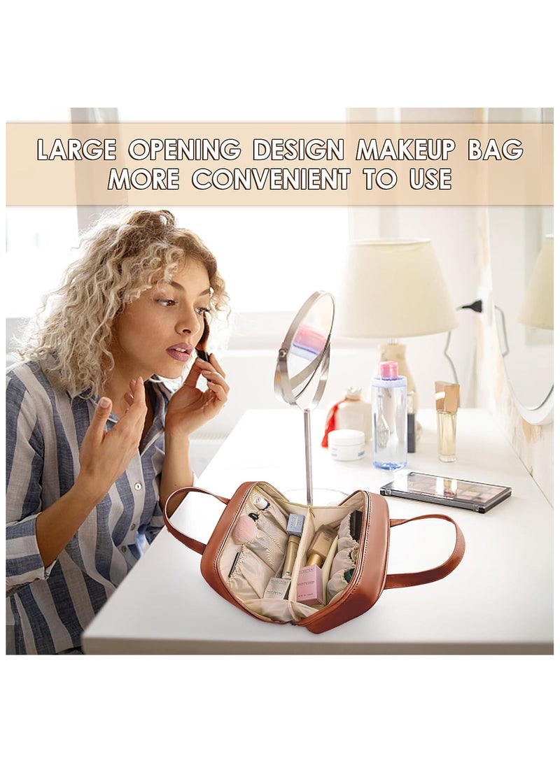 عام حقيبة مكياج محمولة صغيرة مصنوعة من الجلد، مقاومة للماء، مثالية للسفر للنساء، تحتوي على حامل فرش محمول ومنظمات وحافظات تخزين وعلب، توت سعر كيس للعناية بالبشرة مع سحاب. - Image 4