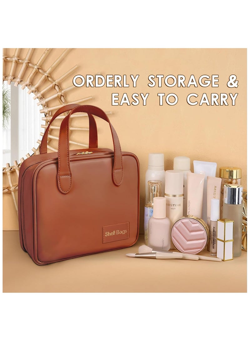 عام حقيبة مكياج محمولة صغيرة مصنوعة من الجلد، مقاومة للماء، مثالية للسفر للنساء، تحتوي على حامل فرش محمول ومنظمات وحافظات تخزين وعلب، توت سعر كيس للعناية بالبشرة مع سحاب. - Image 5