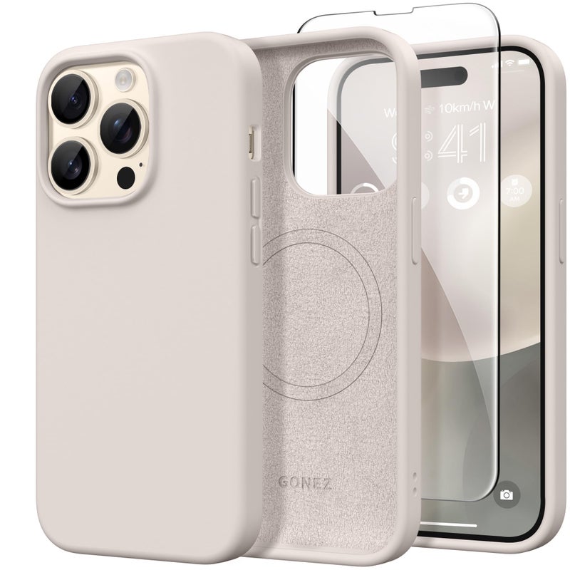 GONEZ Magnetic for iPhone 14 Pro Max Case Compatible with MagSafe AntiScratch Microfiber Lining Screen Protector Shockproof Slim Phone Silicone Cover 67 inch Stone - Image 3
