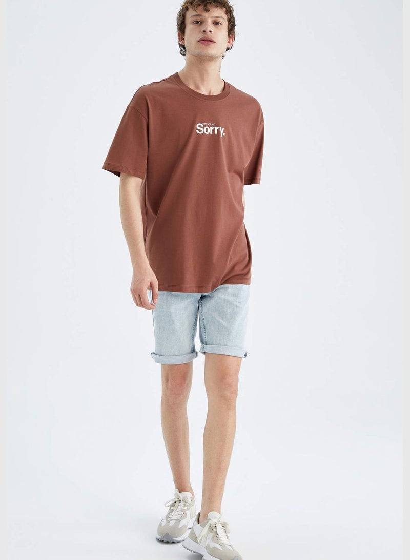 Boxy Fit Short Sleeve Minimal Slogan Print T-Shirt