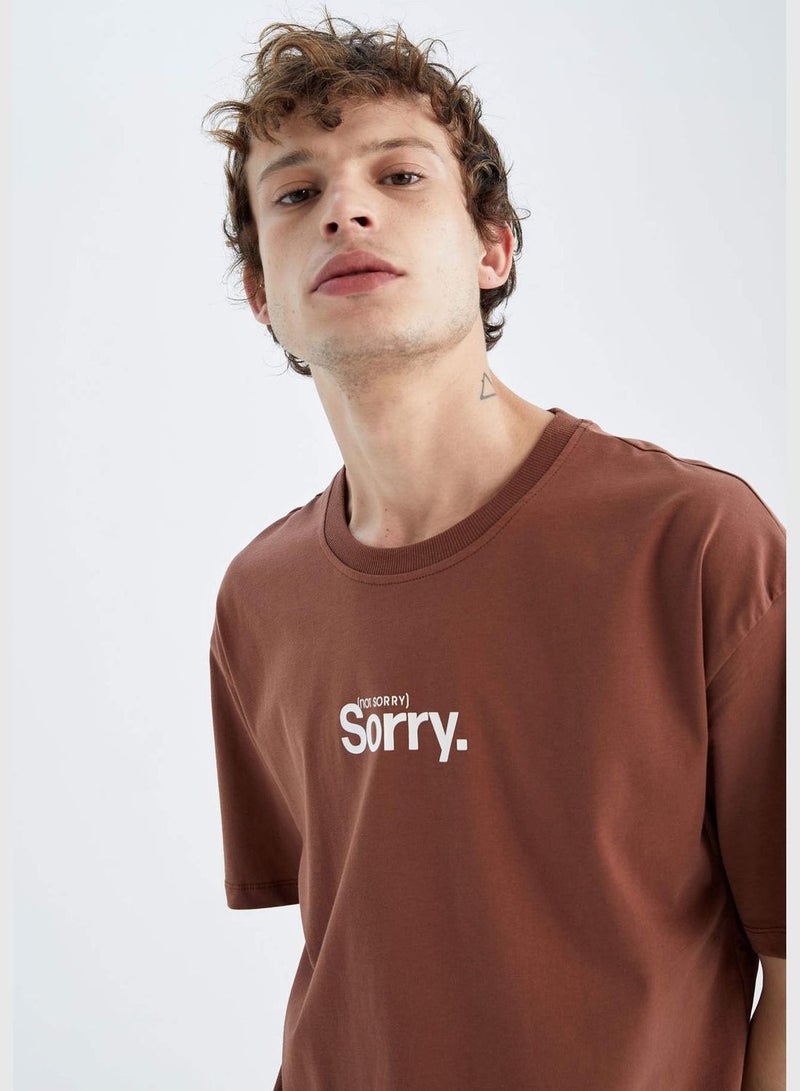 Boxy Fit Short Sleeve Minimal Slogan Print T-Shirt