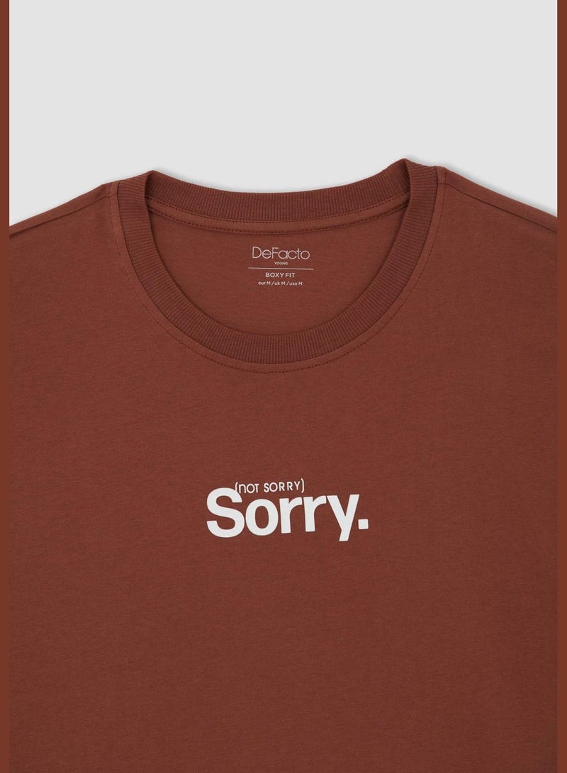 Boxy Fit Short Sleeve Minimal Slogan Print T-Shirt