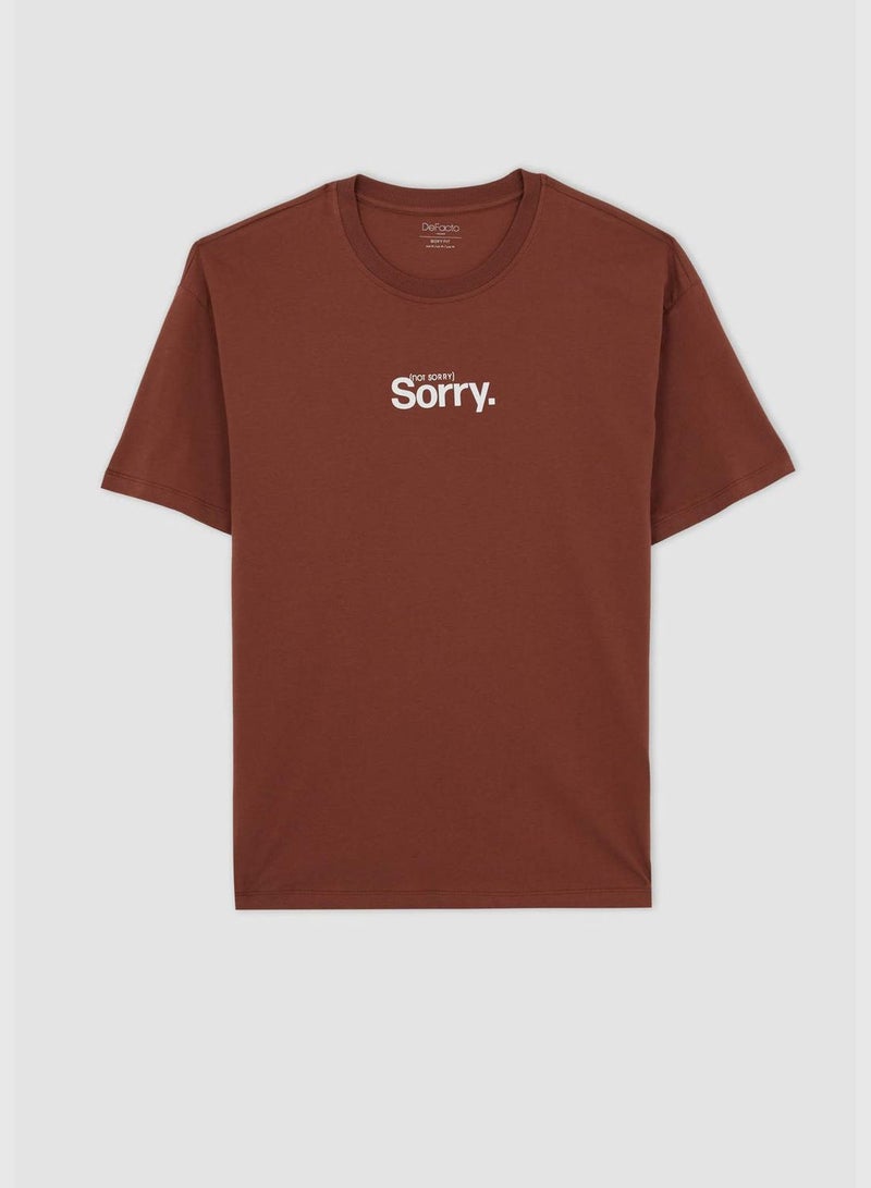 Boxy Fit Short Sleeve Minimal Slogan Print T-Shirt