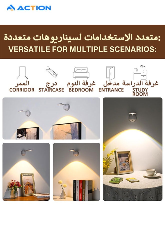 ACTION - Motion Sensor Wall Light Rechargeable LED Spotlight Flexible Rotate Bedside Reading Lamps with 3 Color Temperature for Picture, Mirror, Hallway (White) - Image 1