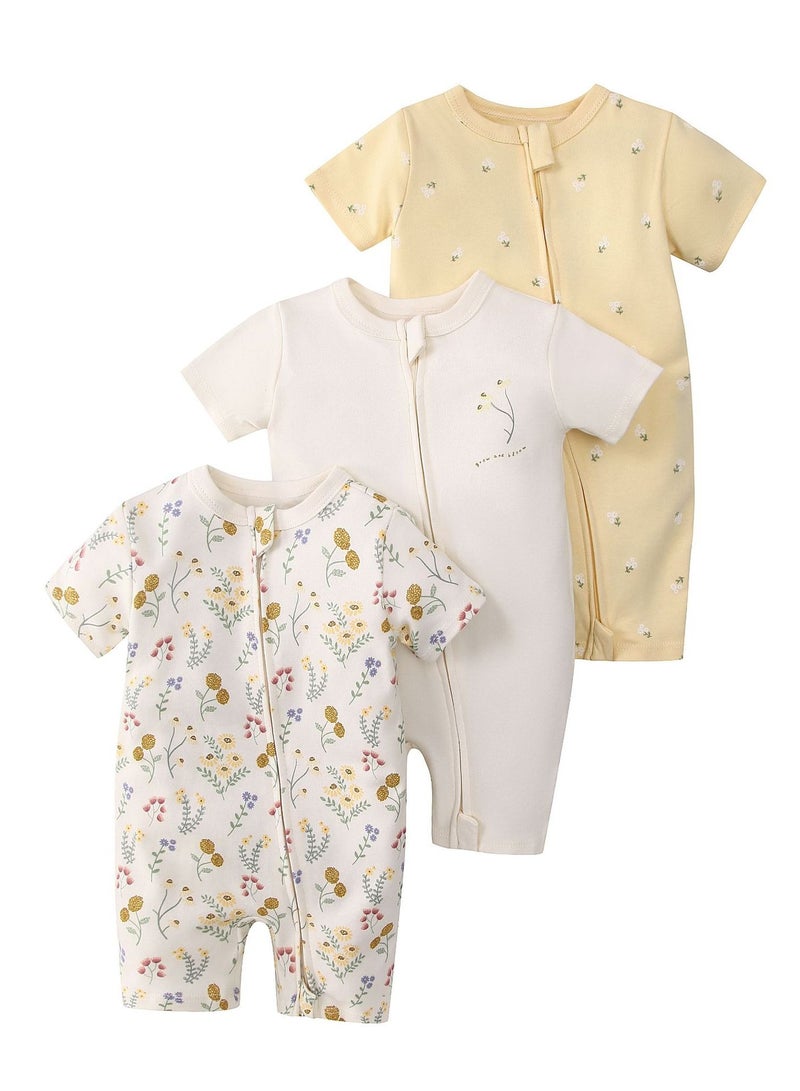 CICILADY Baby 3-Pack Short-Sleeve Onesies Bodysuit Baby Boy Girl Cotton Short Sleeve Zipper Rompers Infant 2-way Zippers Comfy Summer Jumpsuit