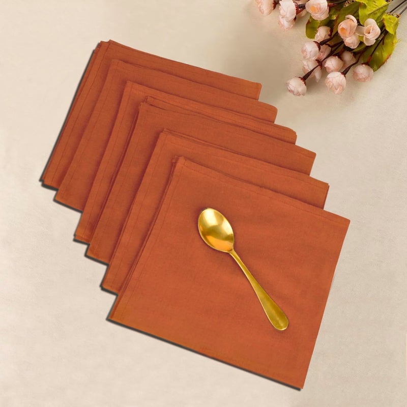 StyleMyWay Stylemyway Dining Table Premium Cotton Table Napkin Set of 6 L x B 17 x 17 inch Brown Soft Absorbent Washable Premium Cloth Napkins with Lace for Party Hotel and Home - Image 2