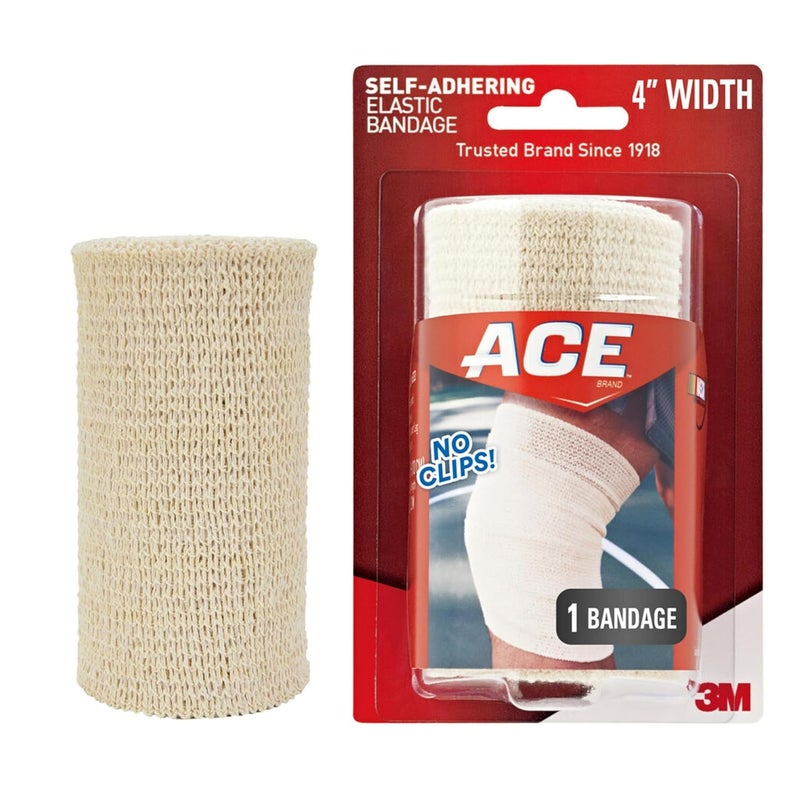 ACE 4 Inch Self-Adhering Elastic Bandage, No Clips, Beige, Great For Leg, Shoulder And More, 1 Count