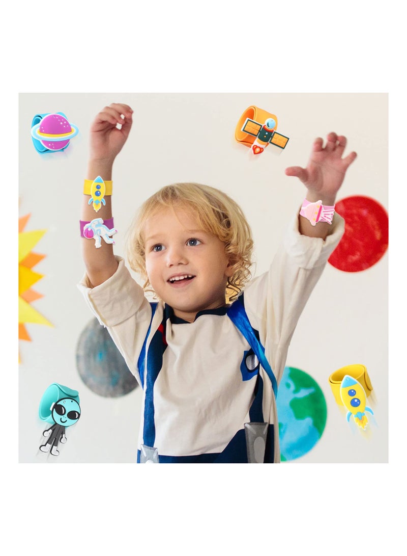 KASTWAVE 12 Pieces Outer Space Slap Bracelets Space Silicone Wristbands, Galaxy Astronauts Alien Spaceship Wrist Bands Galaxy Wristband Accessories Wrist Strap for Carnival Prizes Outer Space Party Favors  - Image 2