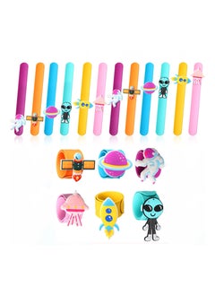KASTWAVE 12 Pieces Outer Space Slap Bracelets Space Silicone Wristbands, Galaxy Astronauts Alien Spaceship Wrist Bands Galaxy Wristband Accessories Wrist Strap for Carnival Prizes Outer Space Party Favors  - Image 1