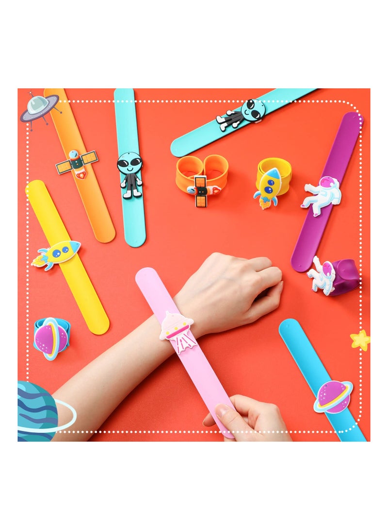 KASTWAVE 12 Pieces Outer Space Slap Bracelets Space Silicone Wristbands, Galaxy Astronauts Alien Spaceship Wrist Bands Galaxy Wristband Accessories Wrist Strap for Carnival Prizes Outer Space Party Favors  - Image 3