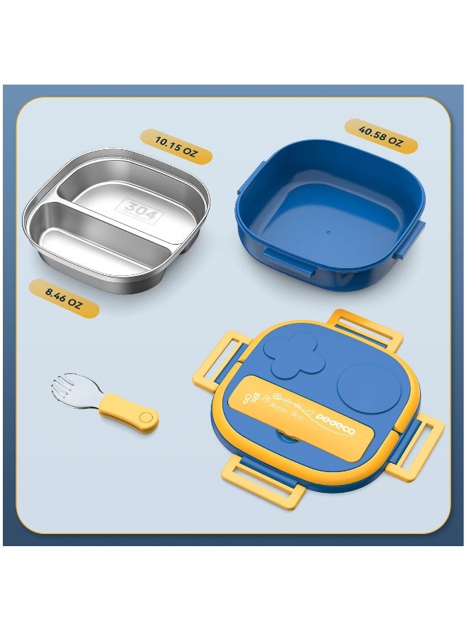 Stainless Steel Kid Bento Box, Leak-Proof, 2-Compartment, Lunch Box with Portable Cutlery-Ideal Portion Sizes for Ages 3 to10, Dishwasher Safe, Over 3 years old, Blue - Image 5
