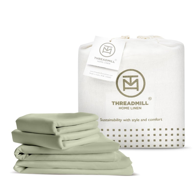 Threadmill 100 Organic Cotton Sheet Set  Full 4 Piece Sage Green  GOTS Certified  Lightweight and Cooling Sheets with AllAround Elastic for Fitted Sheet Upto 16 Deep Pocket
