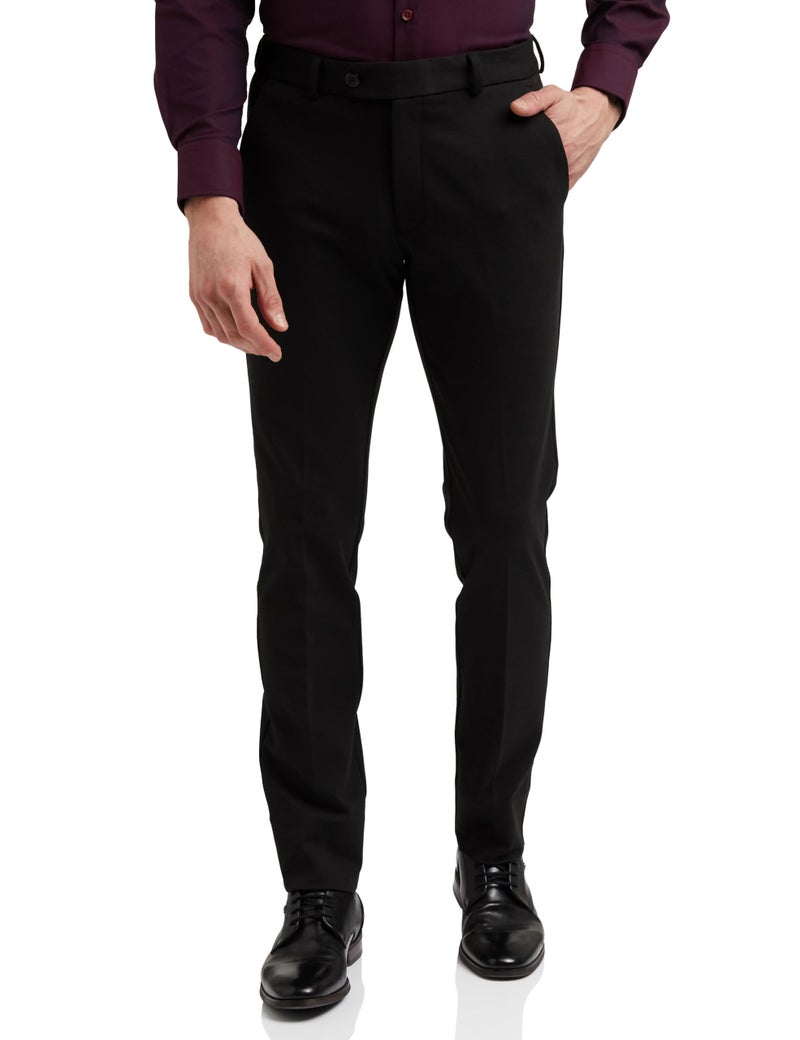 Peter England Men's Premium Formal Stretchable Knit Super Slim Fit Mid Rise Trouser | Comfort Lycra | 360-Degree Stretch Jet Black - Image 1