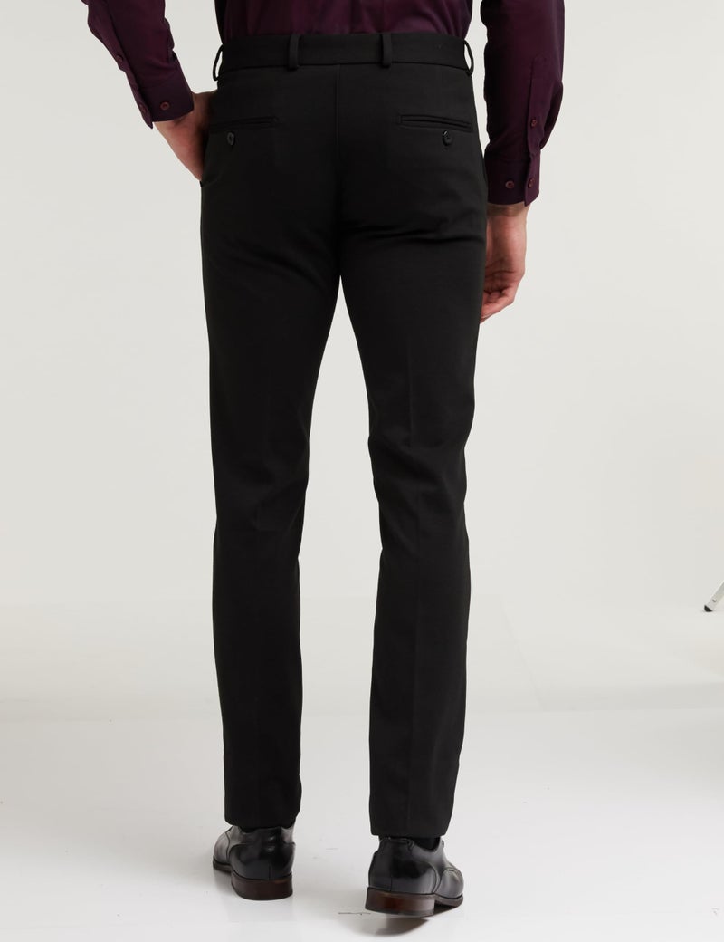 Peter England Men's Premium Formal Stretchable Knit Super Slim Fit Mid Rise Trouser | Comfort Lycra | 360-Degree Stretch Jet Black - Image 2